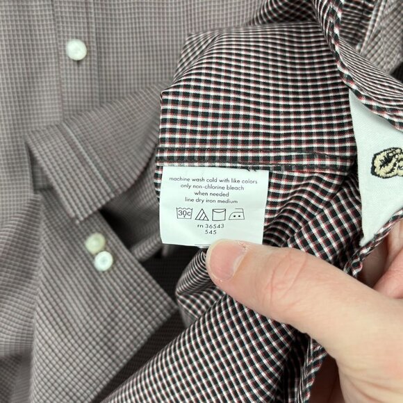 John Varvatos Mens Slim Fit Button Front Shirt Size 17.5 32/33 Black Red Plaid - Picture 7 of 13